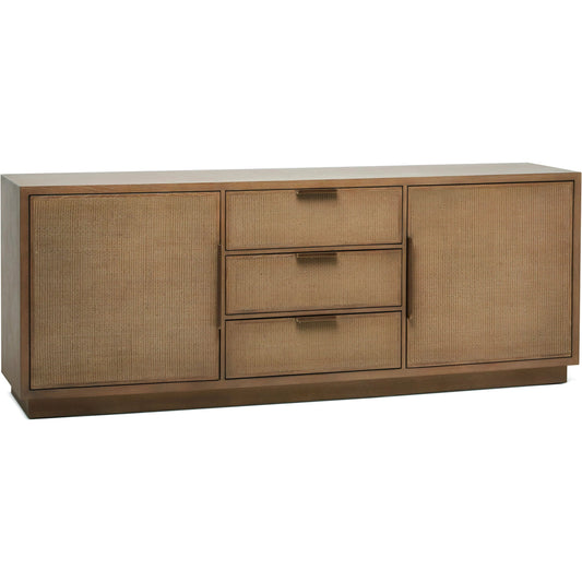 Holmes Credenza by Interlude Home in warm grey. Made from oak in a transitional style.
