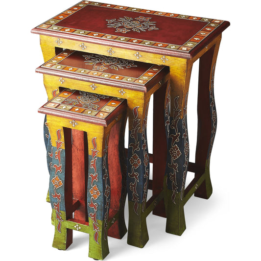 Sasha Hand Painted Nesting Tables by Butler Specialty Company in assorted and artifacts. Made from select wood solids in a eclectic & global style.