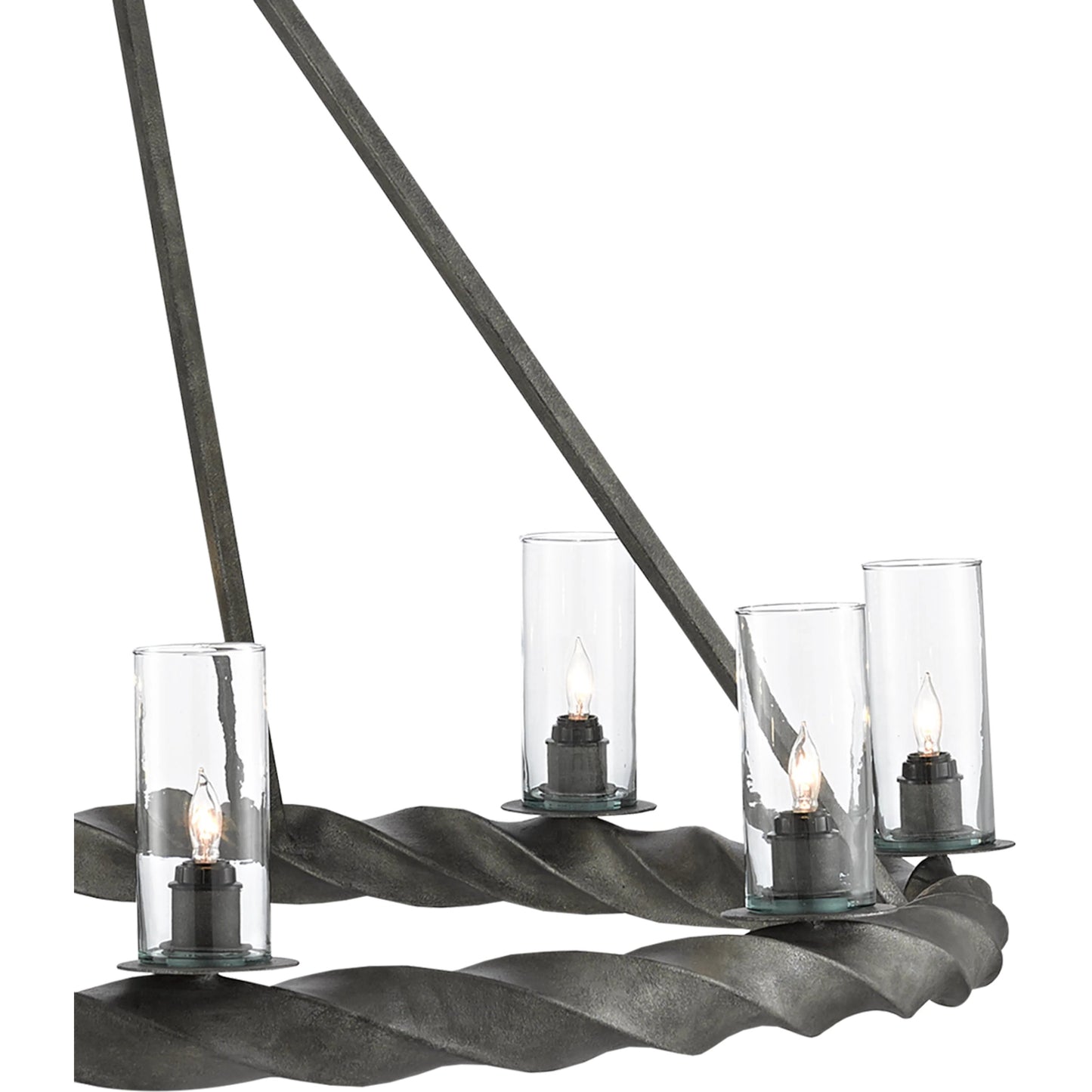 010 SR-381236 | Closeup | Orson Chandelier by Currey and Company in light mole. Made from wrought iron, glass in a modern style.