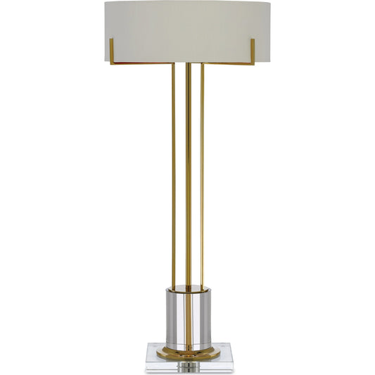 Winsland Table Lamp by Currey and Company in polished brass, clear. Made from metal, optic crystal in a transitional style.