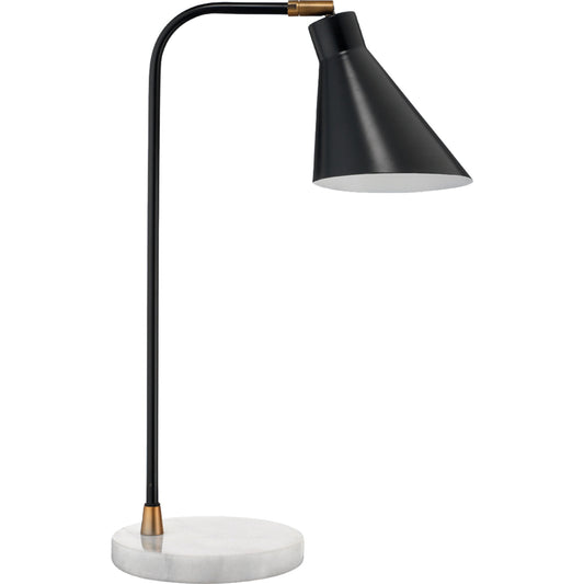Chronicle Task Lamp by Jamie Young in black, antique brass, white marble. Made from iron, marble in a modern style.
