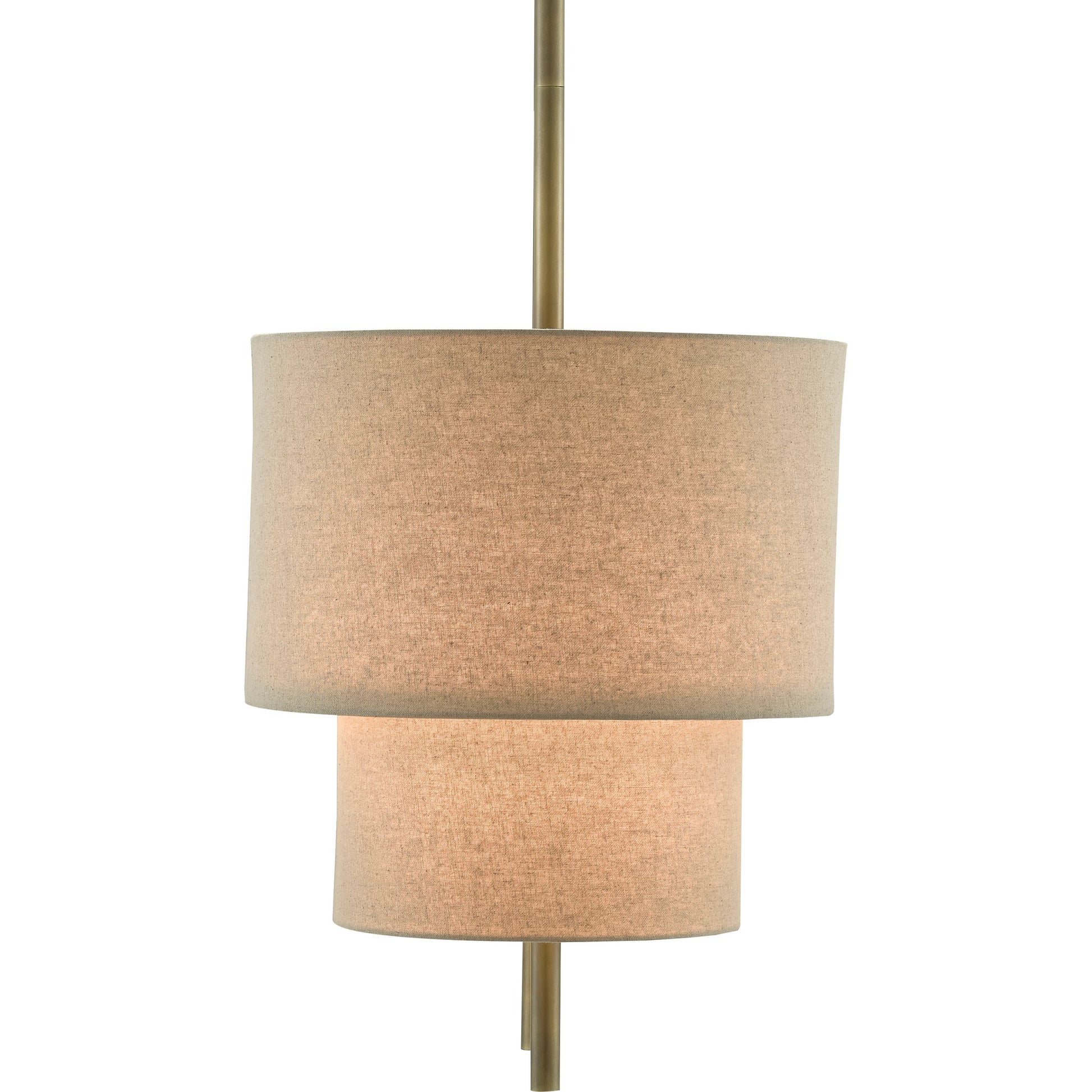 Combermere Rectangular Chandelier by Currey and Company in antique brass, linen. Made from metal, fabric in a modern style.