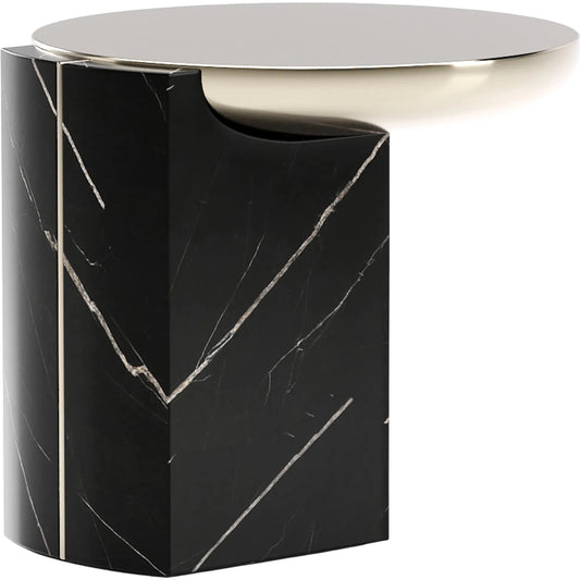 Overlap Round Side Table by Caracole in whisper of gold. Made from stone in a modern style.