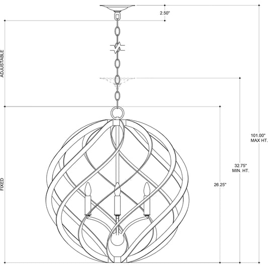 Roussel Orb Chandelier by Currey and Company in contemporary silver leaf. Made from wrought iron in a transitional style.