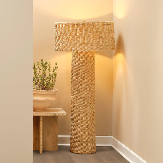 Big Island Floor Lamp by Jamie Young in natural. Made from woven: corn husk in a cottage & farmhouse style.