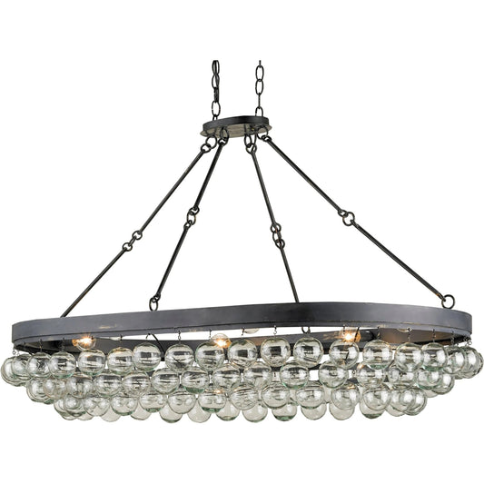 Balthazar Ceiling Mount by Currey and Company in french black. Made from wrought iron, glass in a modern style.