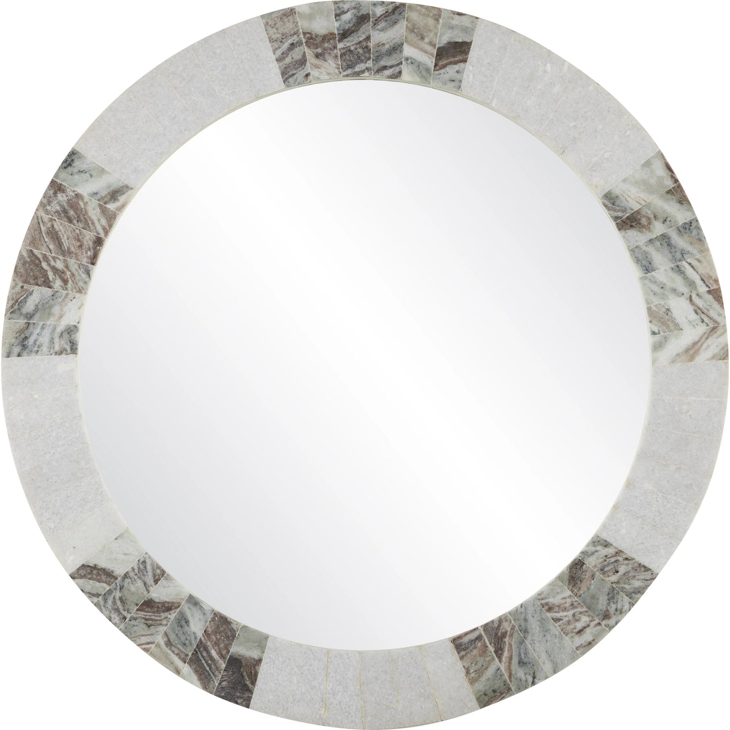 002 SI-1923903 | Primary Silo | Elena Round Mirror by Currey and Company in white, brown, mirror. Made from toronto brown marble, white marble, glass in a modern style.