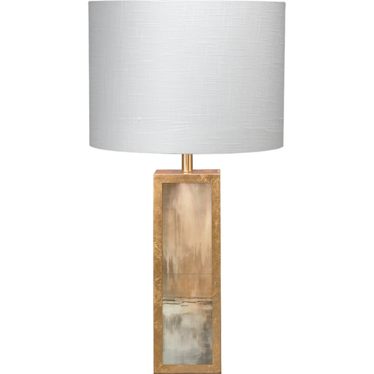 Cloudscape Table Lamp by Jamie Young in taupe, slate lacquer with antique gold leafed metal. Made from paper, acrylic, metal in a modern style.