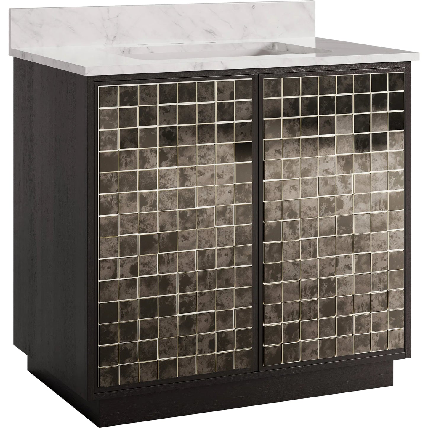003 SI-2387100 | Additional Silo | Mosaico 36" Vanity with Undermount Sink by Currey and Company in ebony, natural, white, antique mirror. Made from mango wood, carrara marble, vitreous china, glass in a unique style.