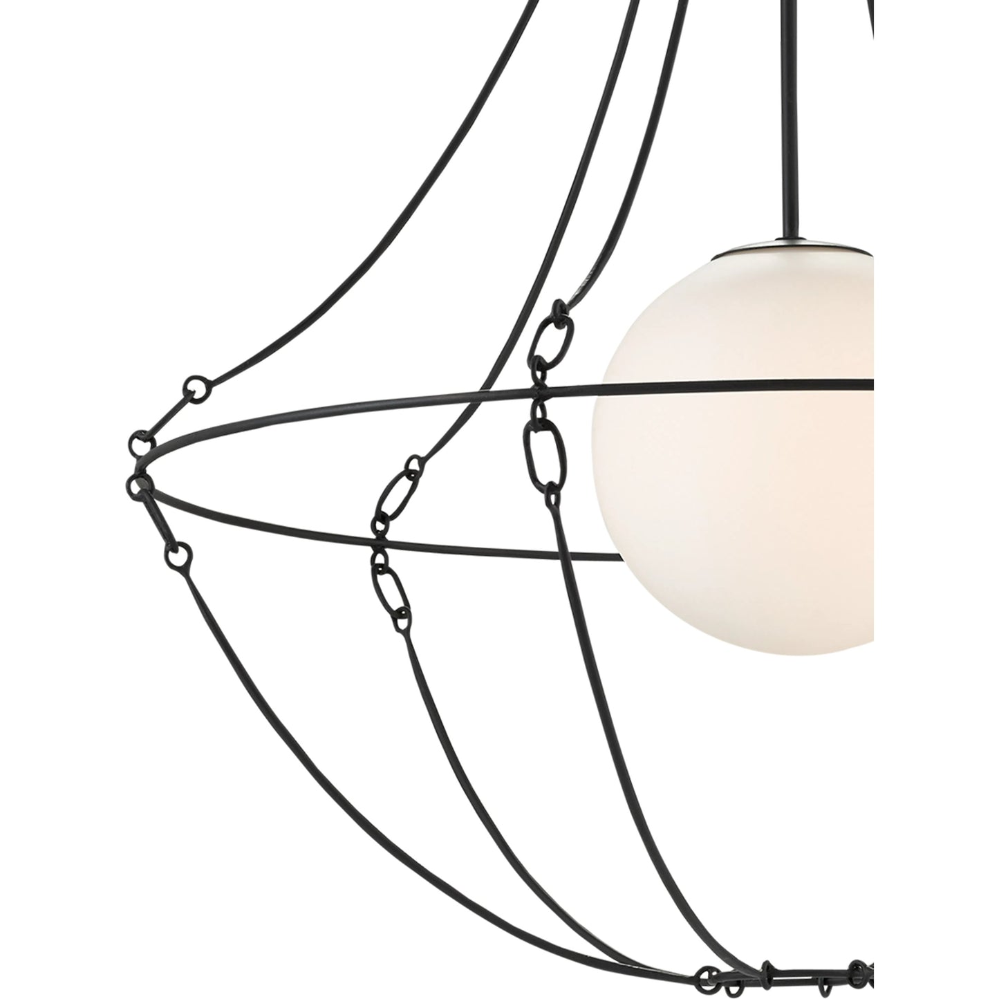 005 SR-823771 | Closeup | Stanleigh Pendant by Currey and Company in black bronze. Made from wrought iron, frosted glass in a modern style.