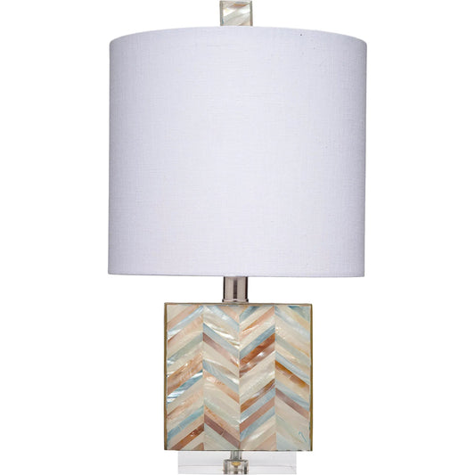 Garbo Table Lamp by Jamie Young. Made from mother of pearl, acrylic, mdf in a modern style.