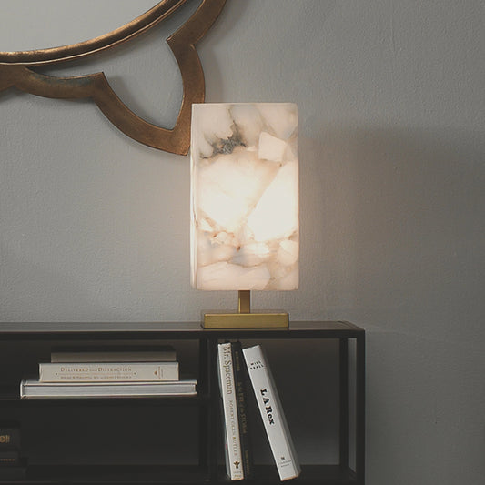 Ghost Axis Table Lamp by Jamie Young in brass. Made from alabaster in a modern style.