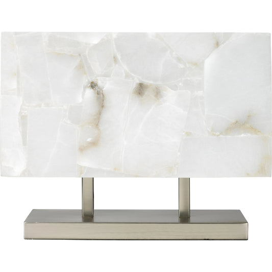 Ghost Horizon Table Lamp by Jamie Young in antique silver. Made from alabaster in a modern style.