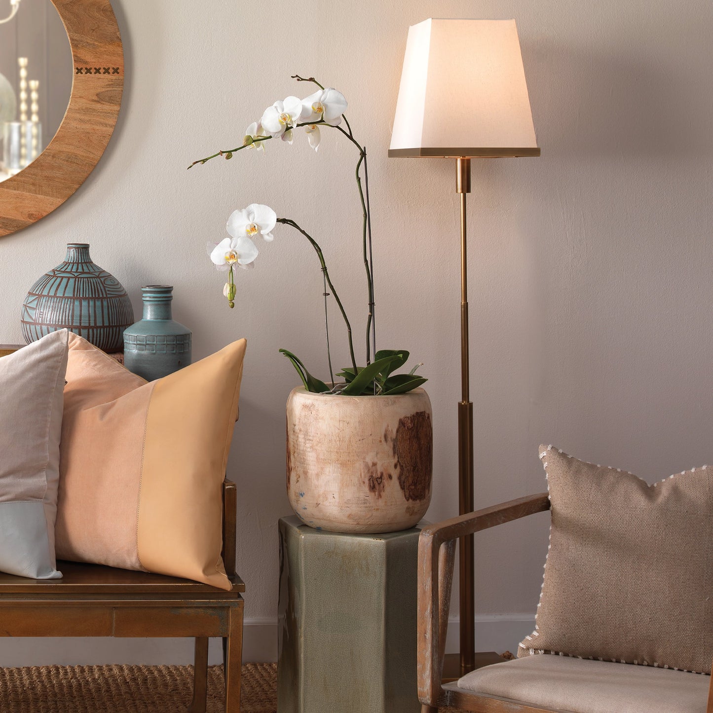 016 S-292007 | Lifestyle | Jud Floor Lamp by Jamie Young in antique brass. Made from steel in a traditional style.