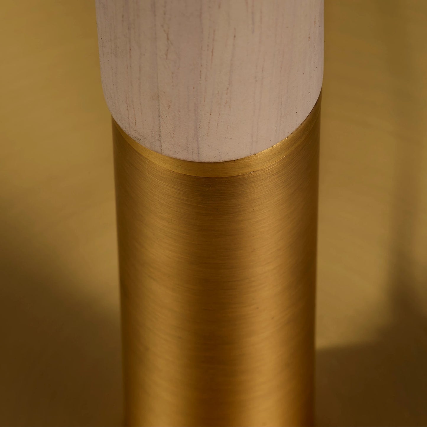 002 SI-2146424 | Closeup | Merlin Floor Lamp by Jamie Young in antique brass, natural. Made from rubber wood, iron metal in a modern style.