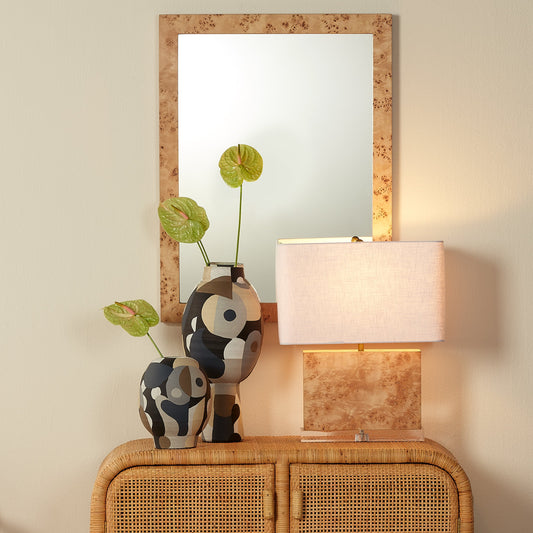Parallel Table Lamp by Jamie Young in natural burl wood. Made from wood in a modern style.