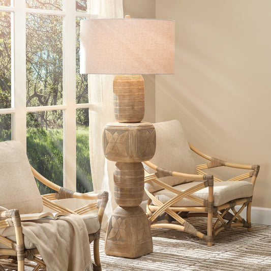 Totem Floor Lamp by Jamie Young. Made from mango wood in a modern style.