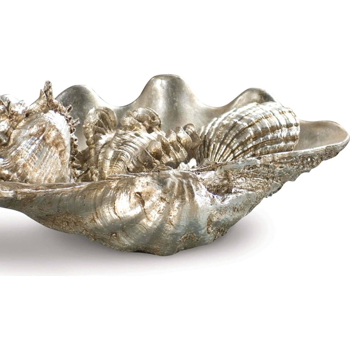 003 S-286798 | Additional Silo | Clam Shell W/ Shells by Regina Andrew in silver and ambered silver leaf. Made from resin in a coastal style.