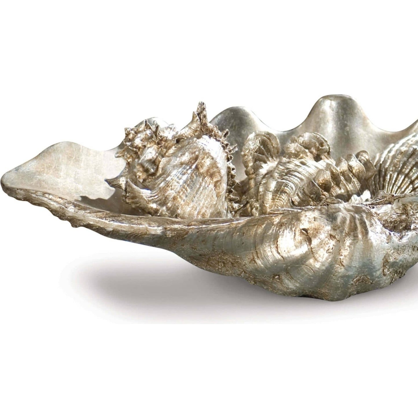 004 S-286798 | Additional Silo | Clam Shell W/ Shells by Regina Andrew in silver and ambered silver leaf. Made from resin in a coastal style.