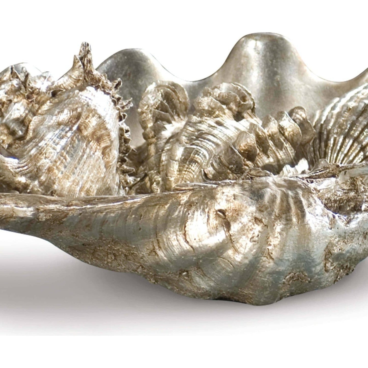 005 S-286798 | Additional Silo | Clam Shell W/ Shells by Regina Andrew in silver and ambered silver leaf. Made from resin in a coastal style.