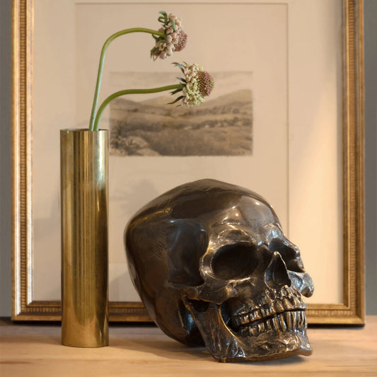 Metal Skull by Regina Andrew in bronze and bronze. Made from aluminum in a modern style.