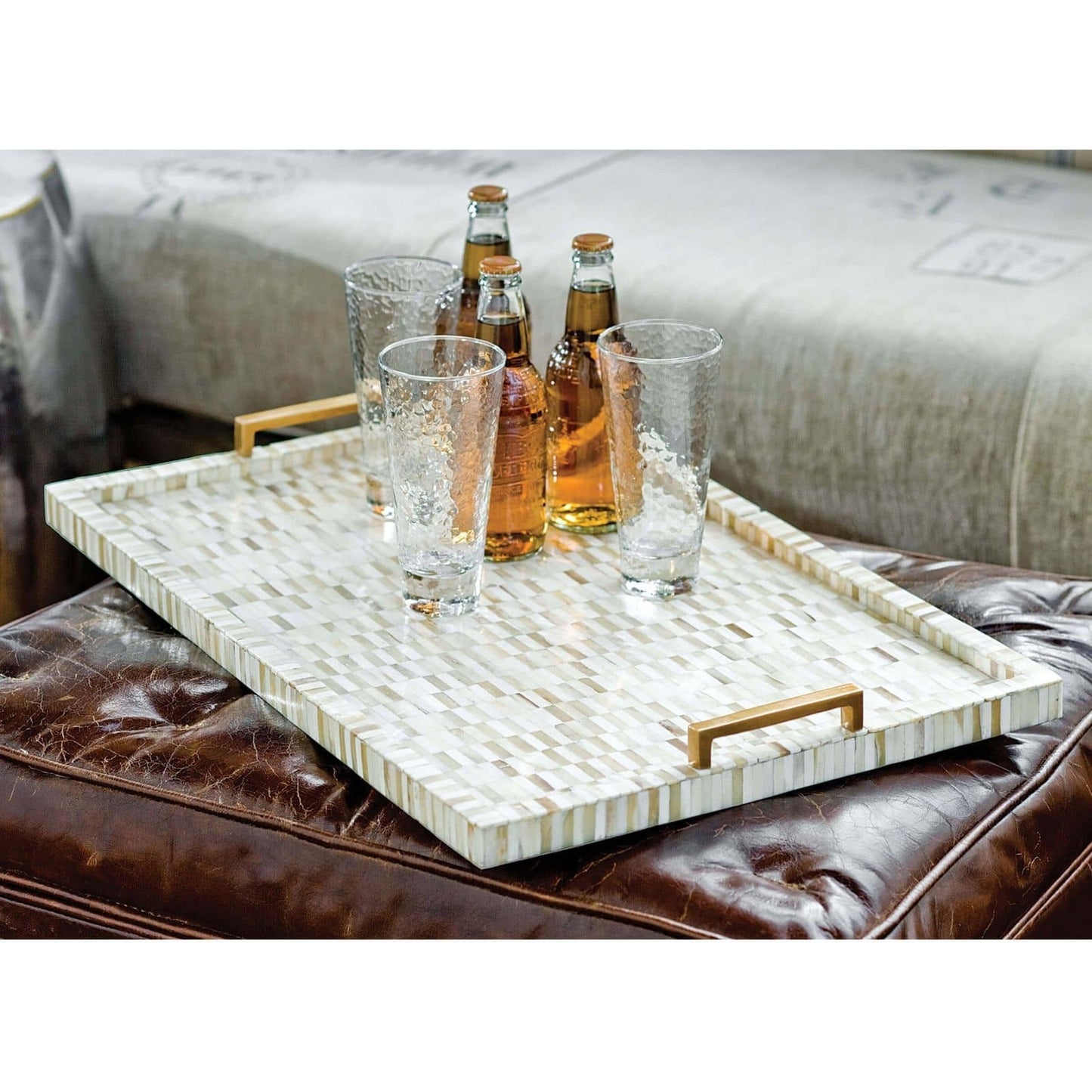 003 S-287113 | Lifestyle | Multi-Tone Bone and Brass Tray by Regina Andrew in white, natural. Made from bone in a coastal style.