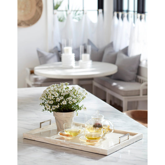 White Bone and Nickel Tray by Regina Andrew in white, natural and polished nickel. Made from bone in a modern style.