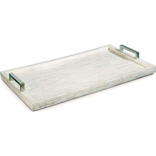 White Bone and Nickel Tray by Regina Andrew in white, natural and polished nickel. Made from bone in a modern style.