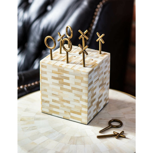 Tic Tac Toe Block by Regina Andrew in white, natural. Made from bone in a modern style.
