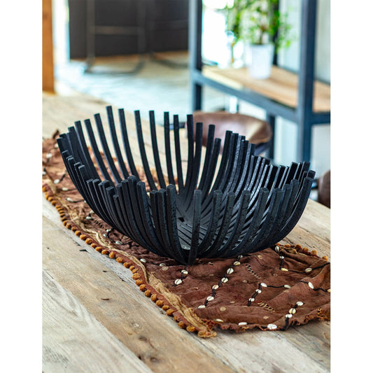 Webbed Bowl Oblong by Regina Andrew in ebony and blackened iron. Made from iron in a modern style.