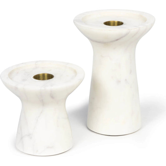 Klein Marble Candle Holder Set by Regina Andrew in white. Made from marble in a modern style.