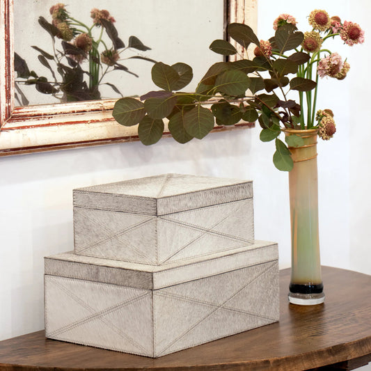 Andres Hair on Hide Box Set by Regina Andrew in grey. Made from hair on hide in a modern style.