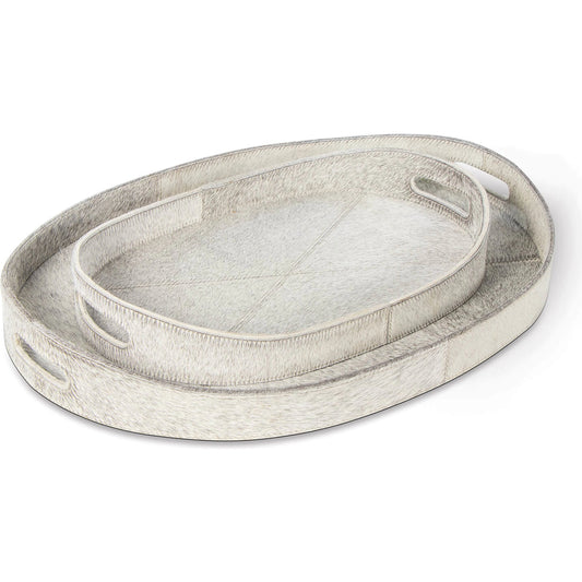 Andres Hair on Hide Tray Set by Regina Andrew in grey. Made from hair on hide in a modern style.