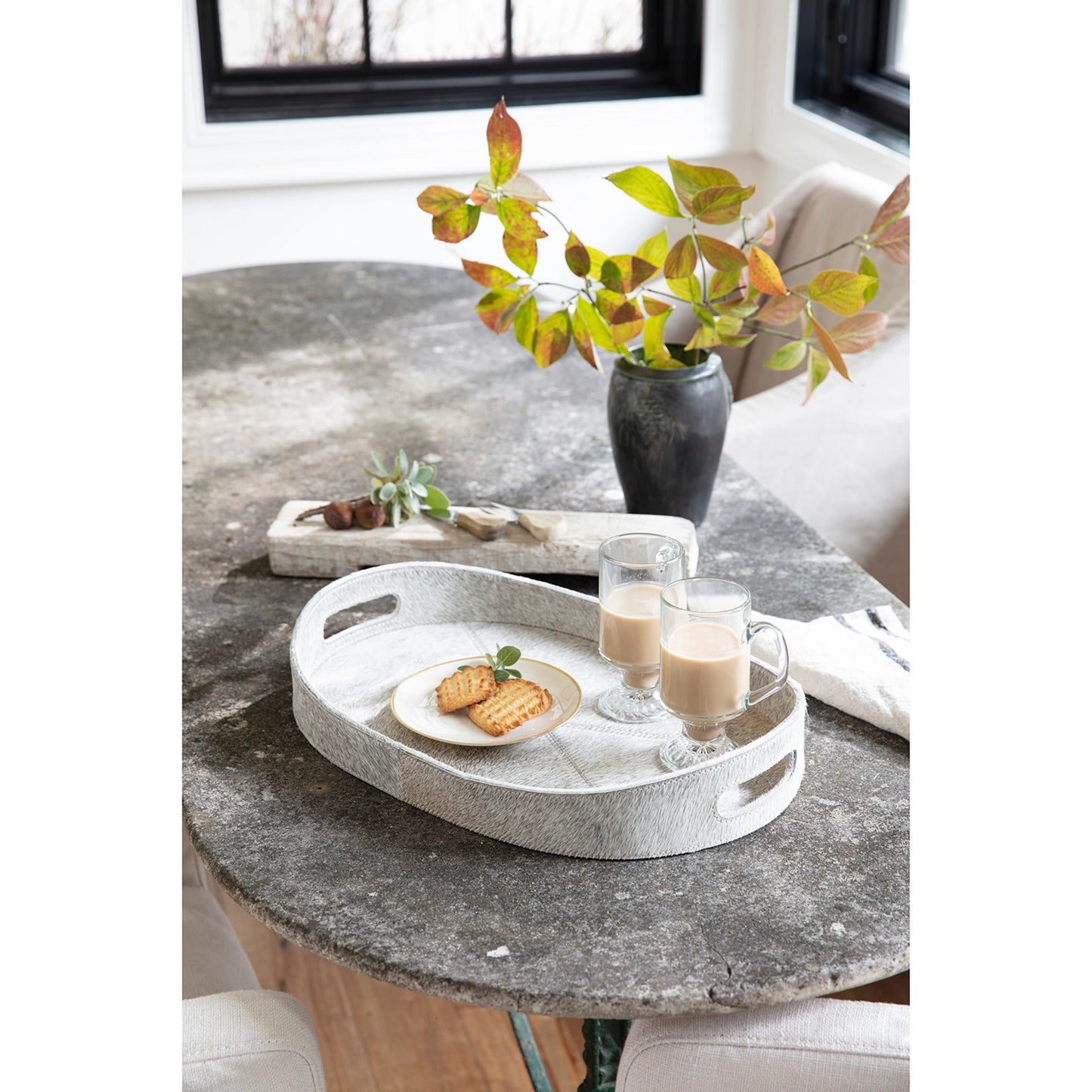 006 SI-1949227 | Lifestyle | Andres Hair on Hide Tray Set by Regina Andrew in grey. Made from hair on hide in a modern style.