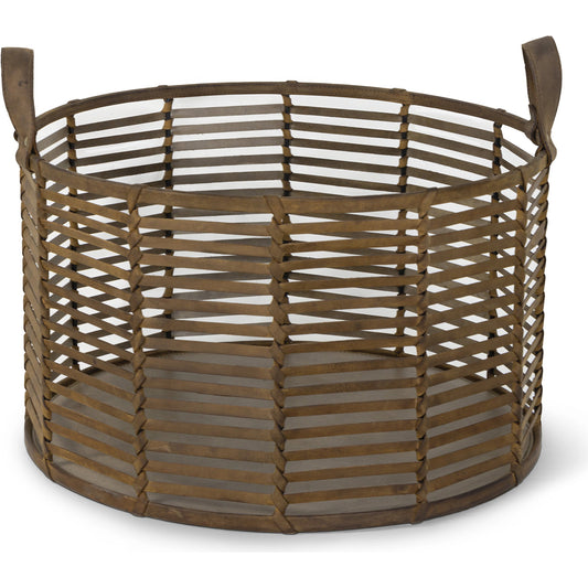 Finn Leather Basket by Regina Andrew in brown. Made from leather in a cottage & farmhouse style.