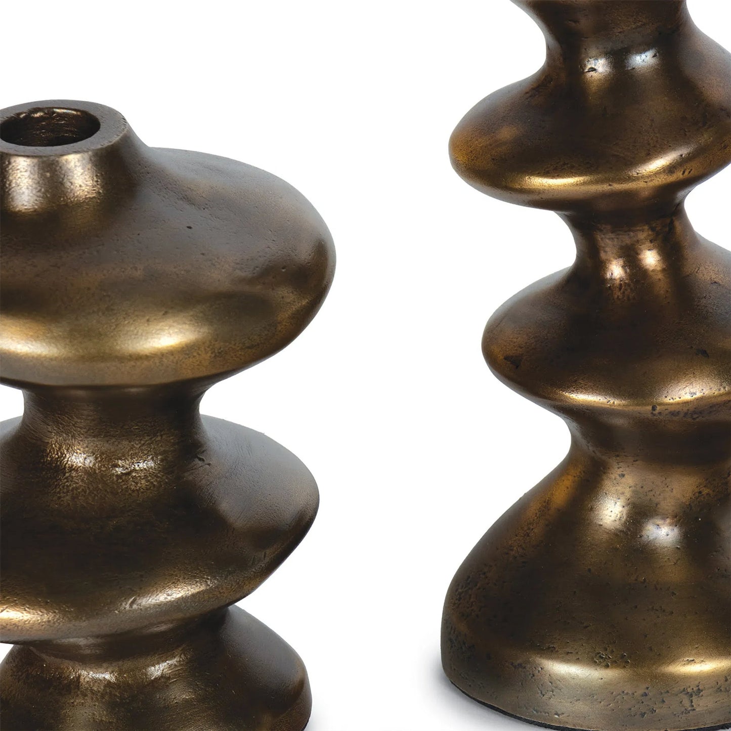 004 SI-2441231 | Closeup | Blobby Candle Set by Regina Andrew in brass. Made from aluminum in a modern style.