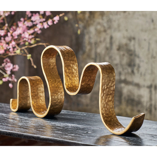 Wave Sculpture by Regina Andrew in gold leaf. Made from iron in a modern style.