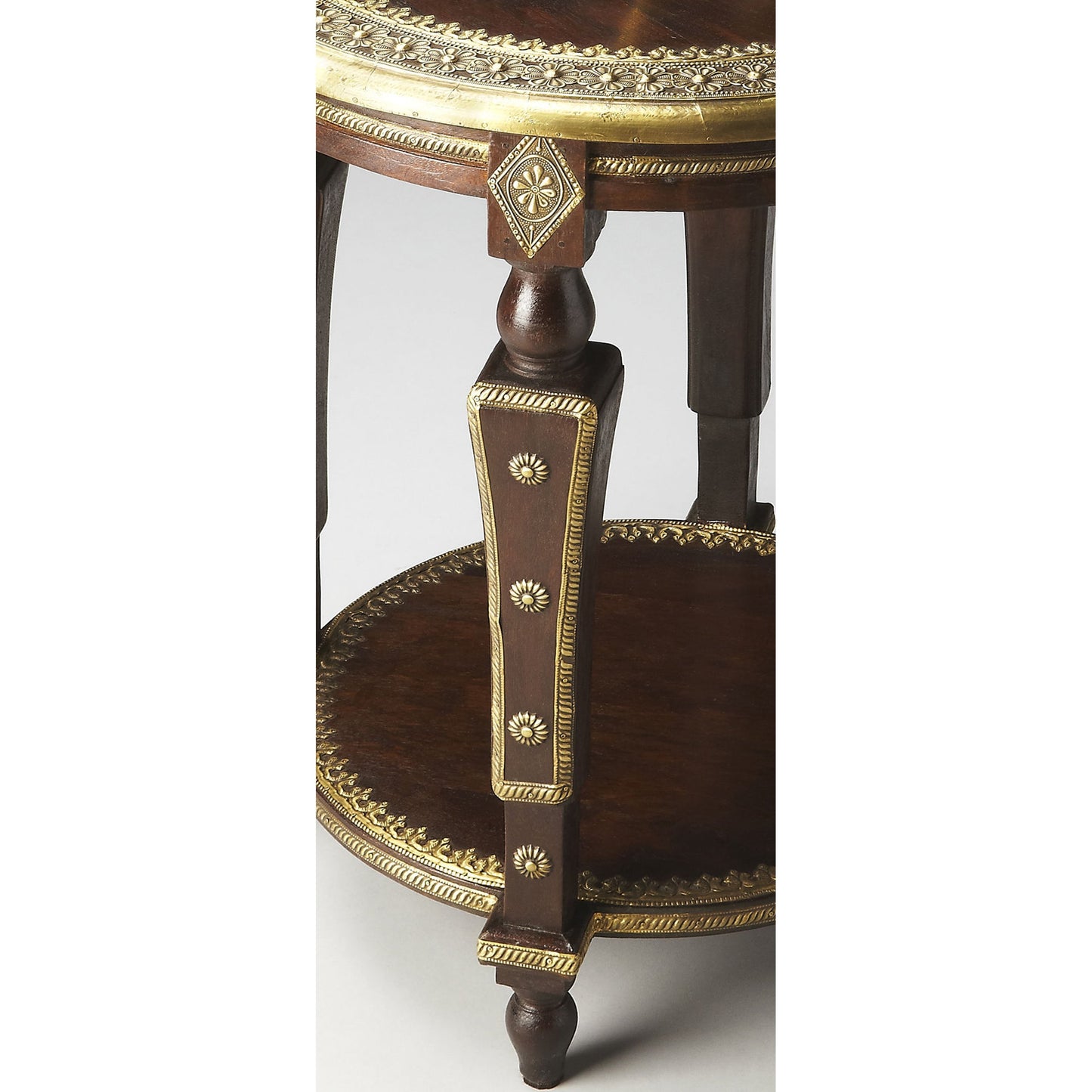 003 O-BUTLER-2039290 | Additional Silo | Natural Accent Table by Butler Specialty Company in dark brown and artifacts. Made from mango wood solids, brass foil in a eclectic & global style.