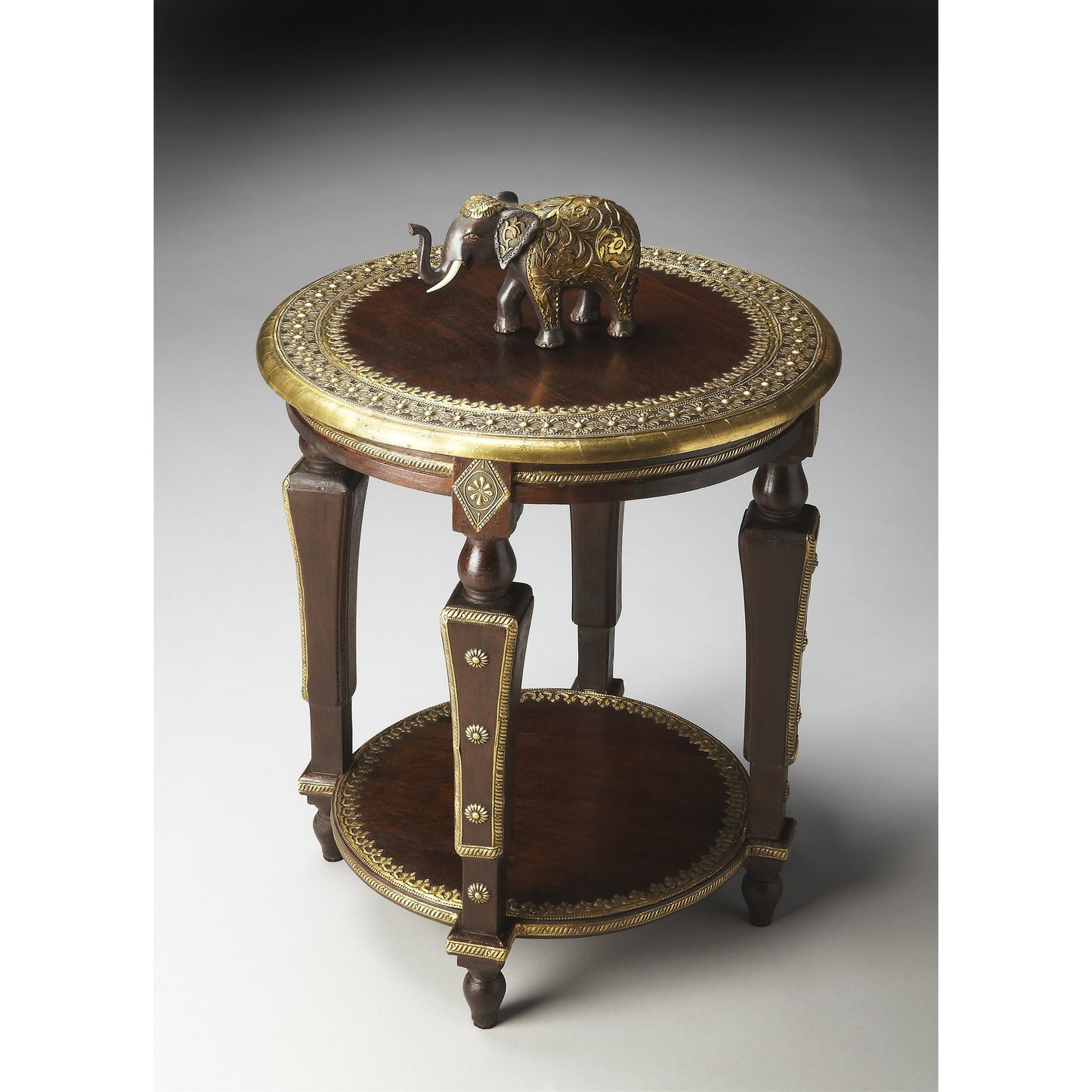 004 O-BUTLER-2039290 | Additional Silo | Natural Accent Table by Butler Specialty Company in dark brown and artifacts. Made from mango wood solids, brass foil in a eclectic & global style.
