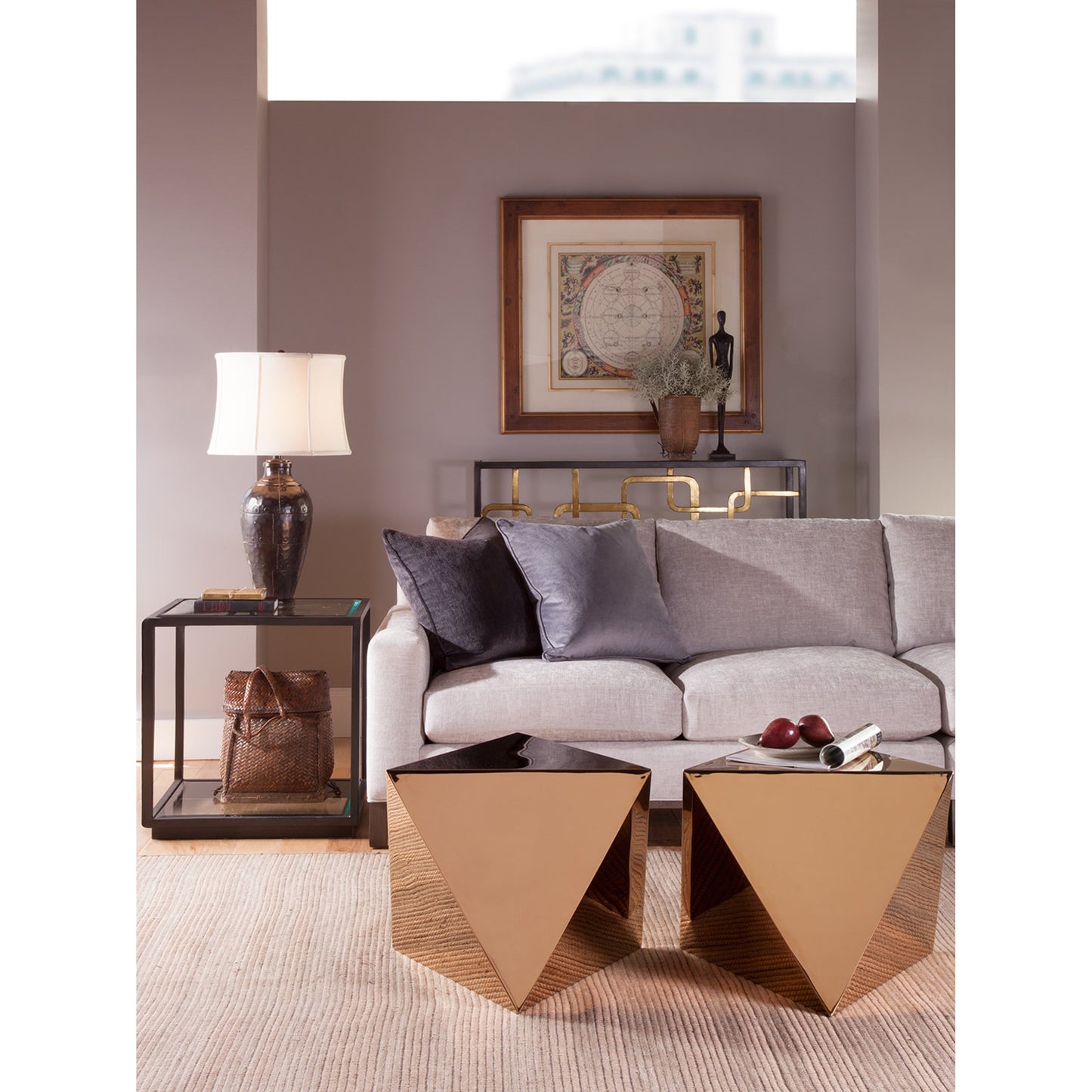 003 SR-834497 | Lifestyle | Moxie Square End Table by Artistica Home in antique black, gold foil. Made from unique in a modern style.