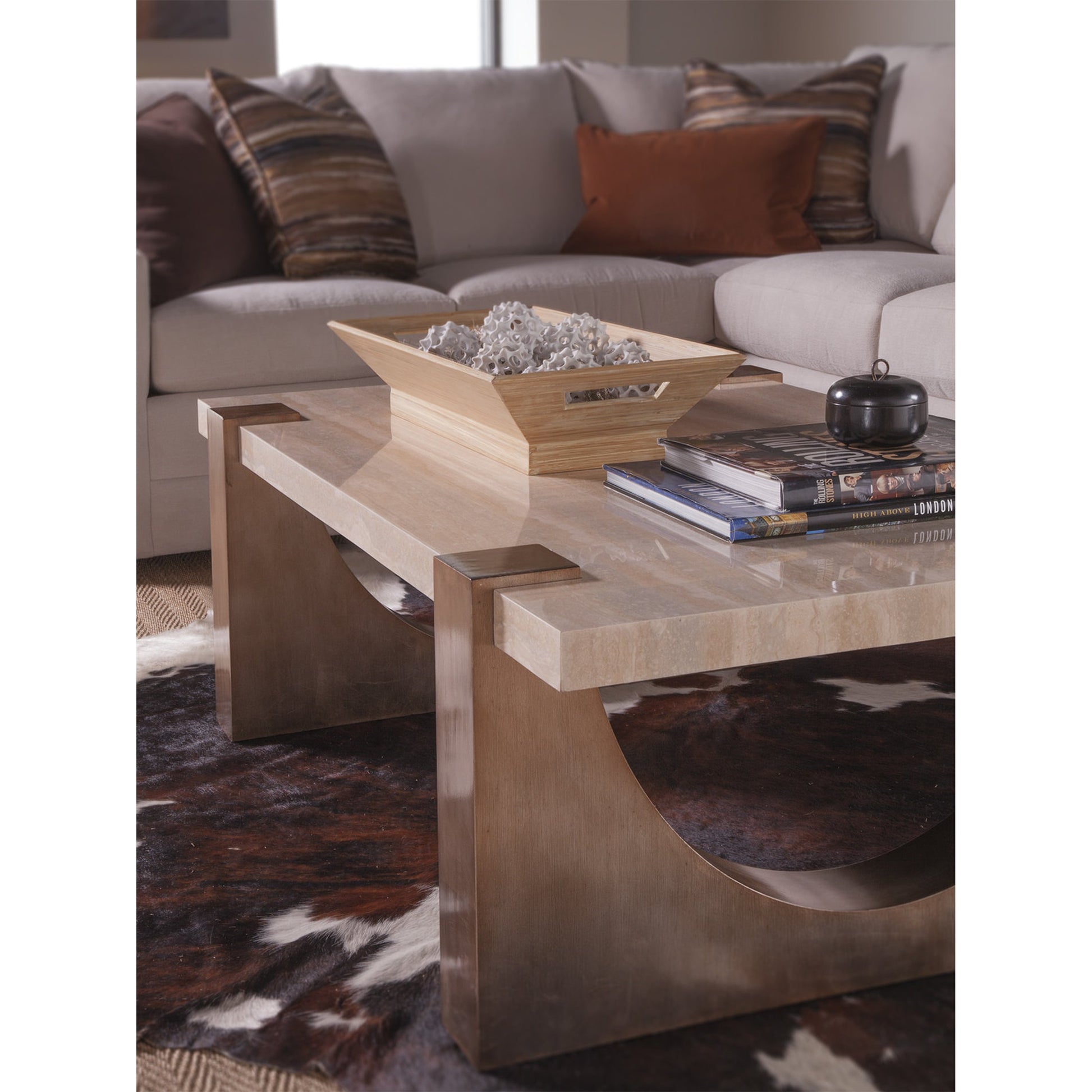 Impresario Rectangular Cocktail Table by Artistica Home in warm silver leaf. Made from unique in a eclectic & global style.