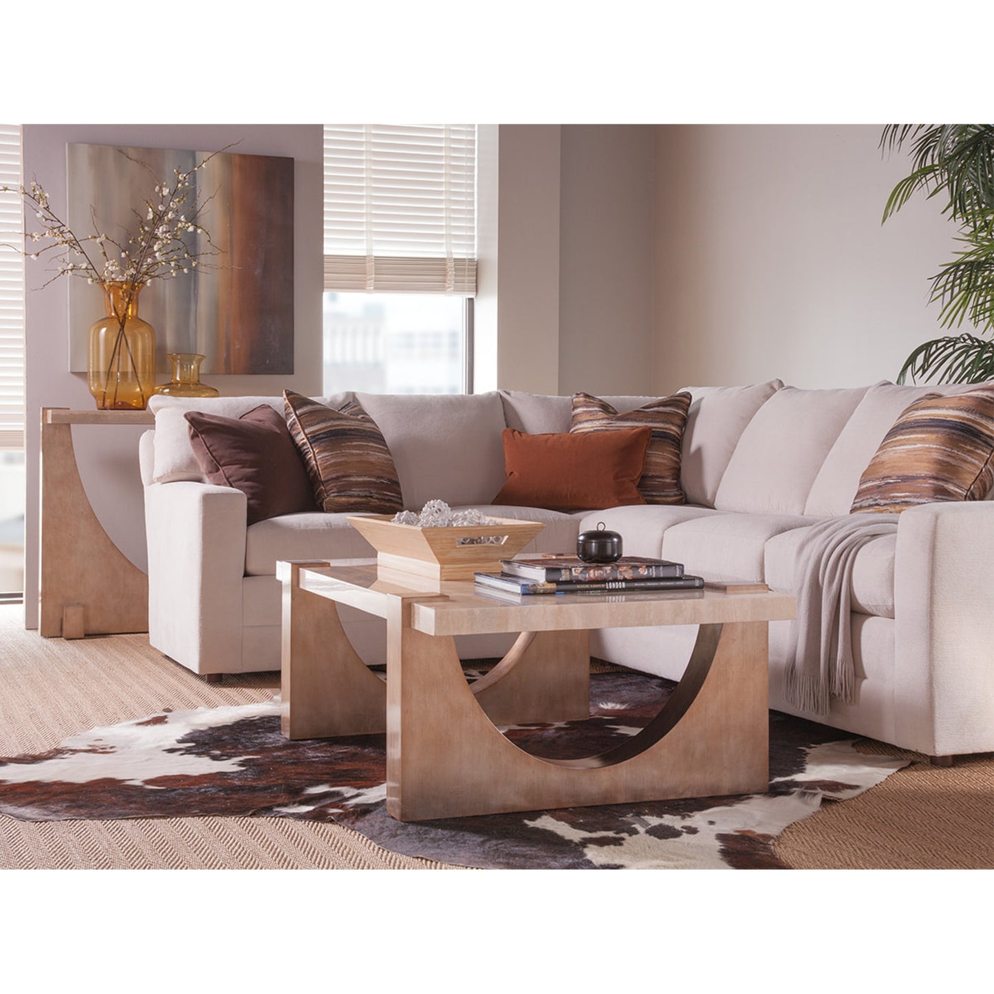 004 SR-834392 | Lifestyle | Impresario Rectangular Cocktail Table by Artistica Home in warm silver leaf. Made from unique in a eclectic & global style.