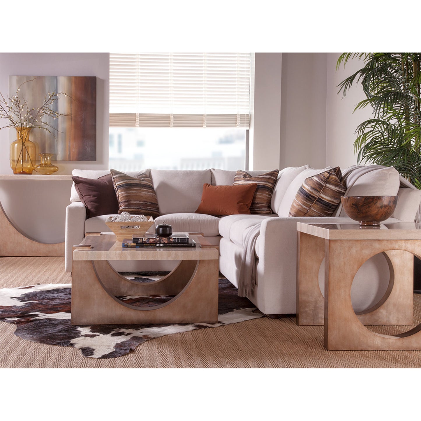 009 SR-834392 | Lifestyle | Impresario Rectangular Cocktail Table by Artistica Home in warm silver leaf. Made from unique in a eclectic & global style.
