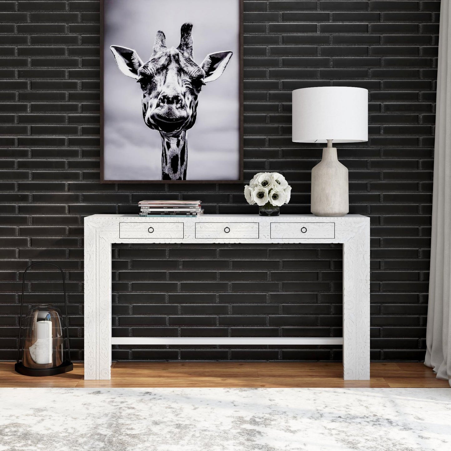 008 O-BUTLER-2069290 | Lifestyle | Janta Console Table by Butler Specialty Company in white and whitewashed. Made from recycled mango wood solids in a eclectic & global style.