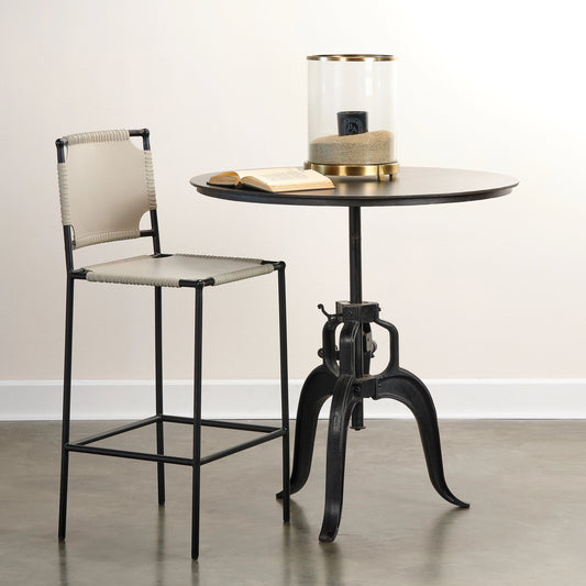 Americana Crank Table by Jamie Young in gun metal. Made from metal in a modern style.