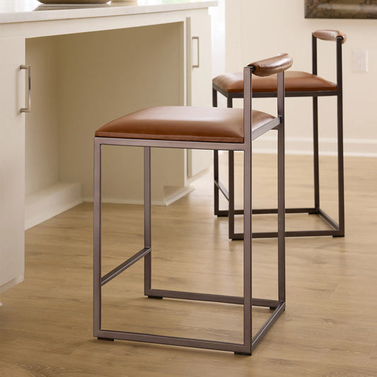 Bradbury Counter Stool by Jamie Young in black. Made from leather in a unique style.