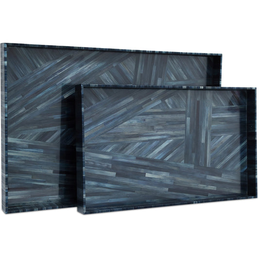 001 SI-2524464 | Primary Silo | Winter Harvest Tray Set by Currey and Company in blue. Made from straw, glass, engineered wood in a modern style.