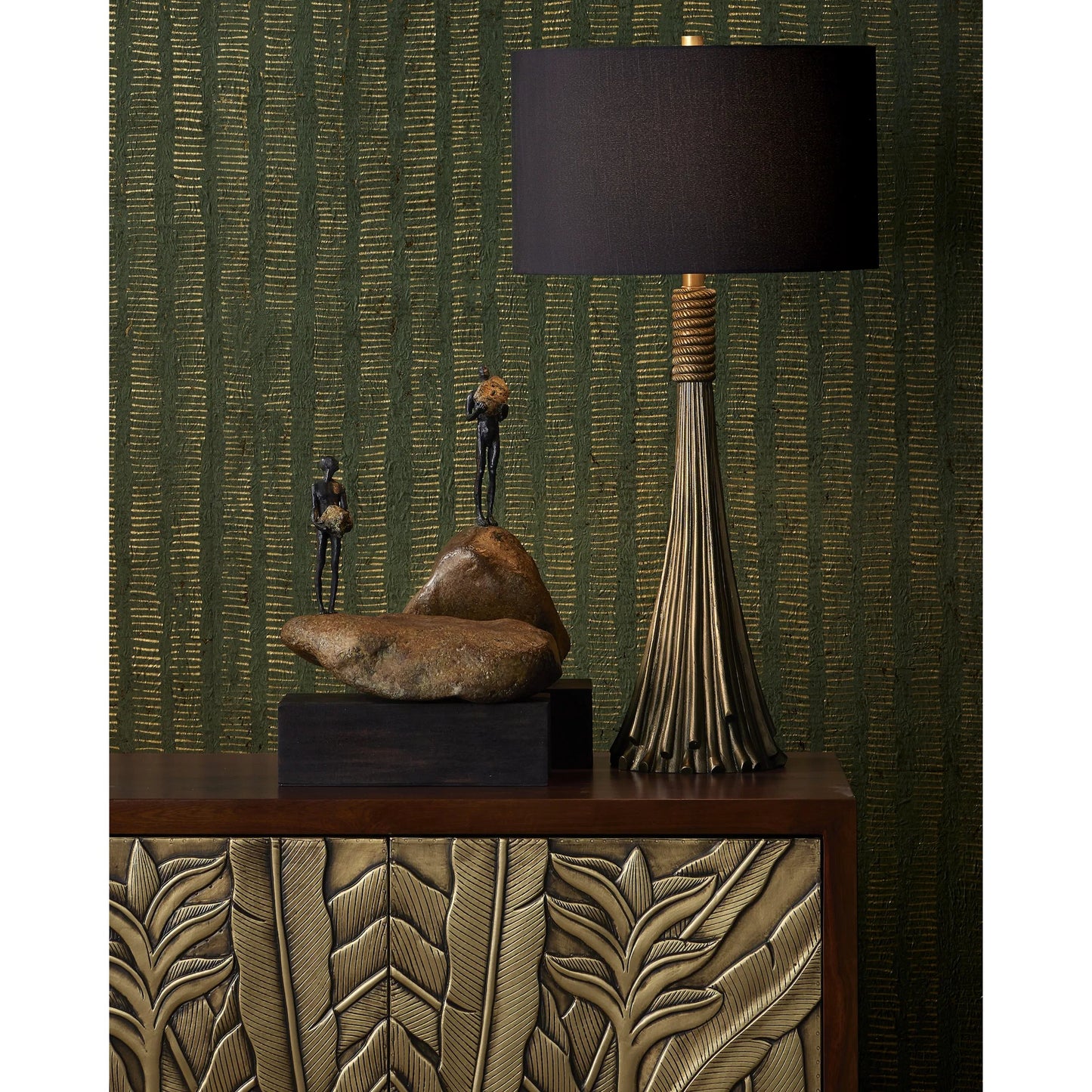 006 SI-2257355 | Lifestyle | Baroque Table Lamp by Currey and Company in antique brass. Made from cast aluminum, brass in a modern style.