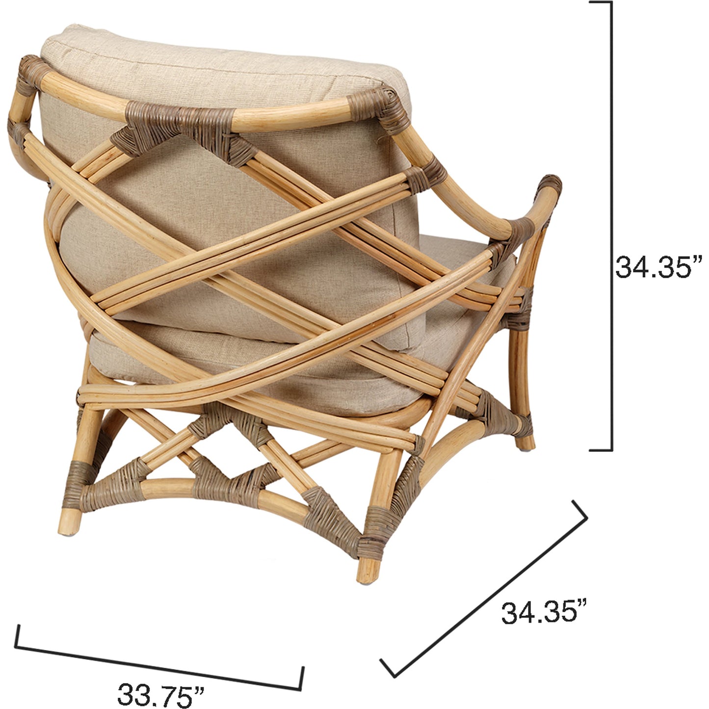 002 SI-1822183 | Additional Silo | Dune Lounge Chair by Jamie Young in natural. Made from rattan, natural muslin fabric in a coastal style.