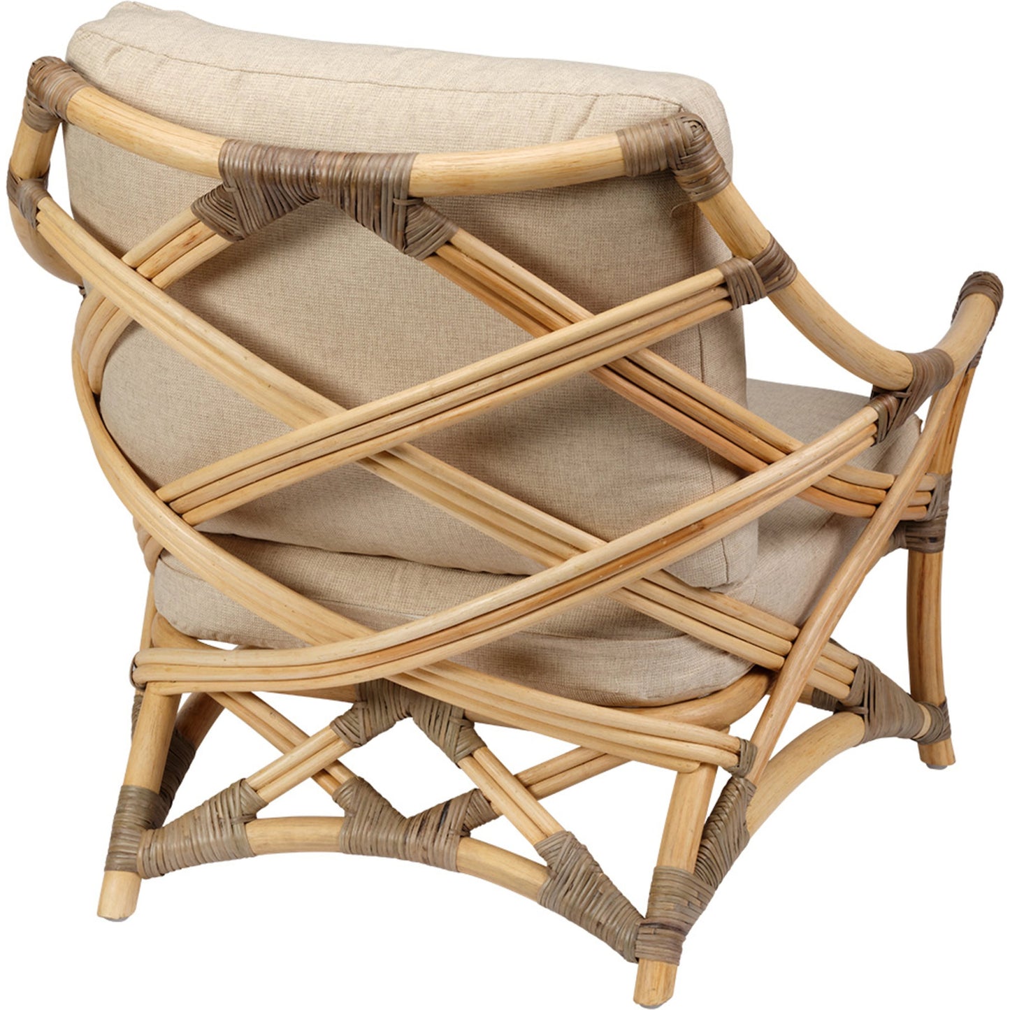 004 SI-1822183 | Additional Silo | Dune Lounge Chair by Jamie Young in natural. Made from rattan, natural muslin fabric in a coastal style.